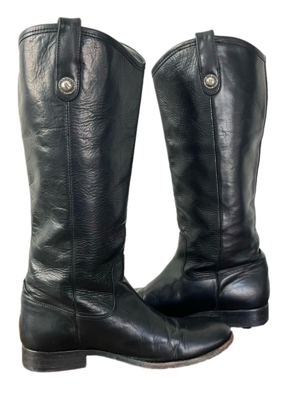 Frye Black Leather Mid-Calf Riding Boots
